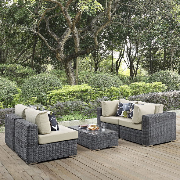 3 piece outdoor bench setting Modway Furniture Sofa Sectionals Canvas Antique Beige