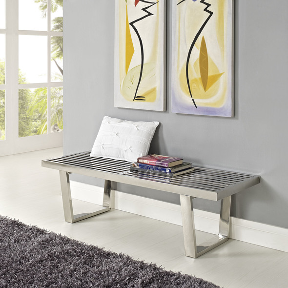 grey and wood accent chair Modway Furniture Benches and Stools Silver