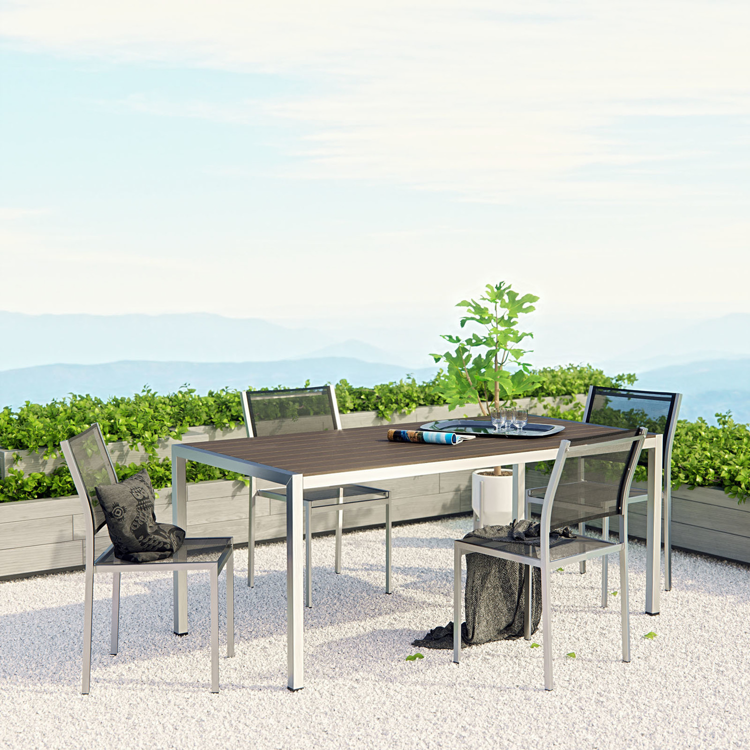 outdoor table for grill Modway Furniture Dining Sets Silver Black