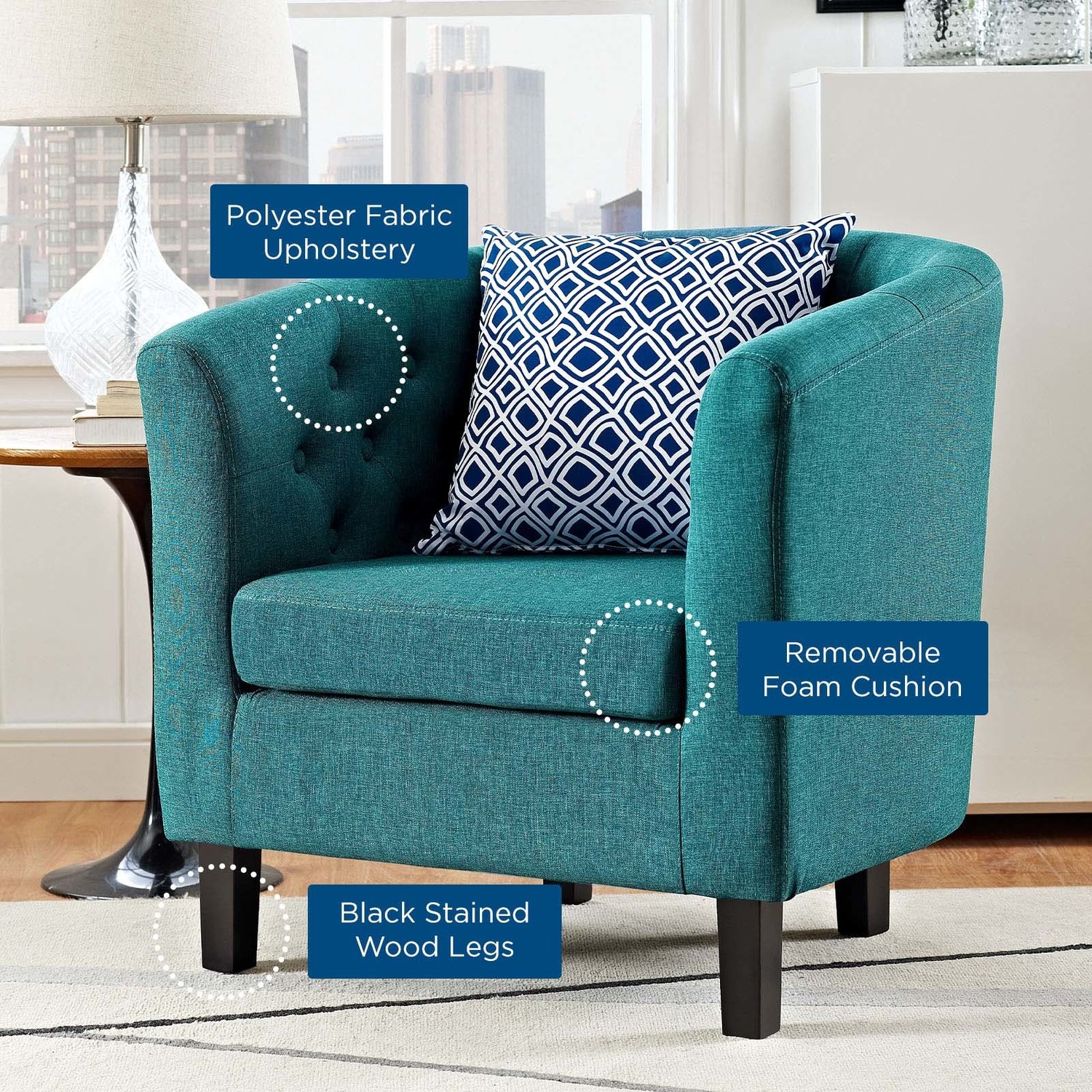 contemporary chair and ottoman Modway Furniture Sofas and Armchairs Teal