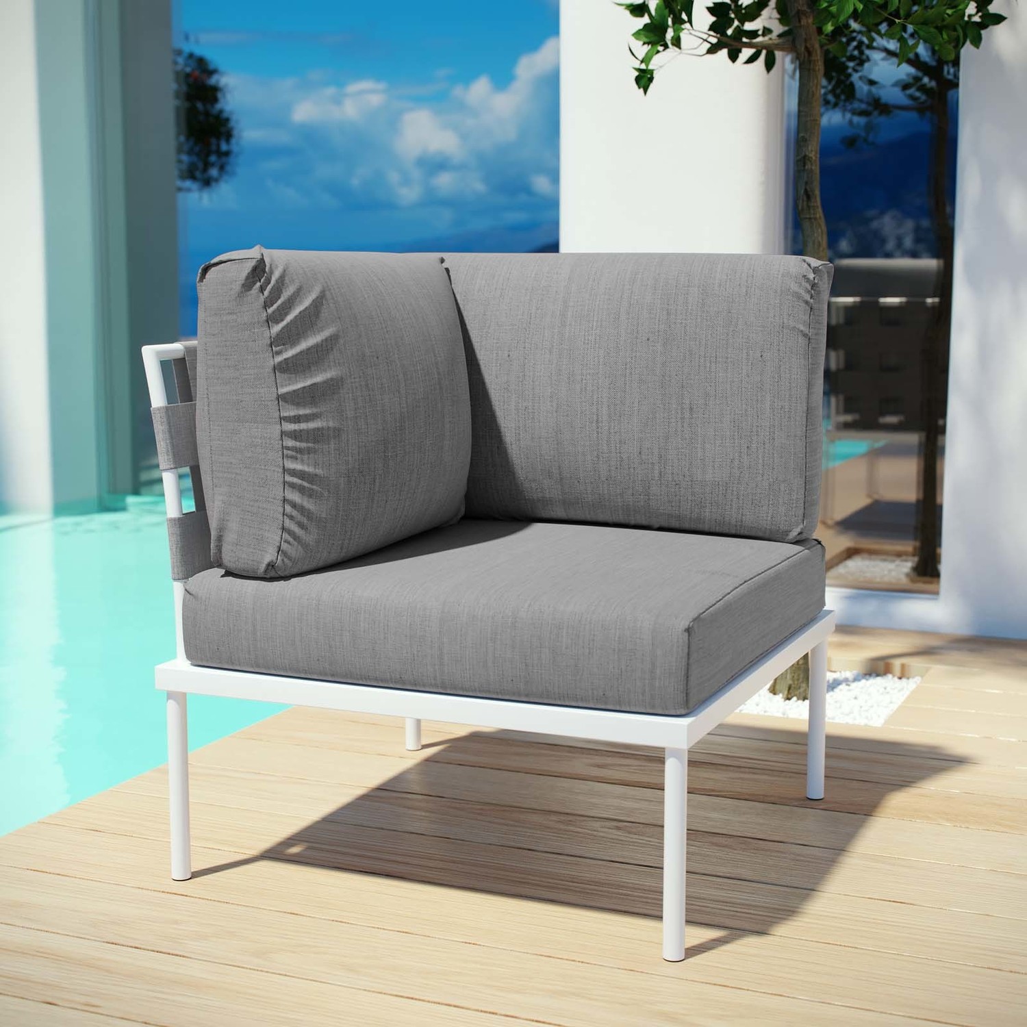 outdoor sectional with chaise Modway Furniture Sofa Sectionals Outdoor Sofas and Sectionals White Gray