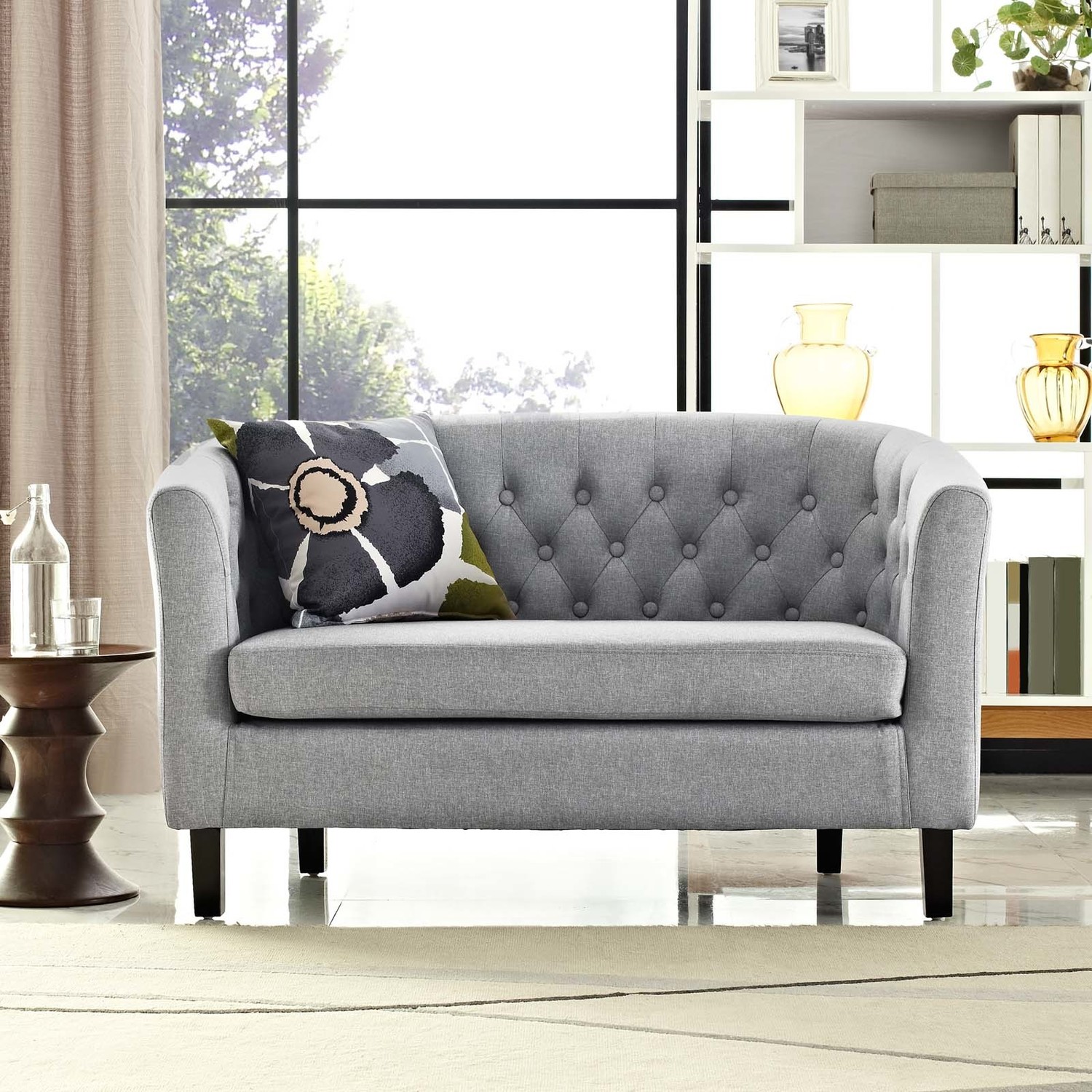 leather sofa with left chaise Modway Furniture Sofas and Armchairs Light Gray