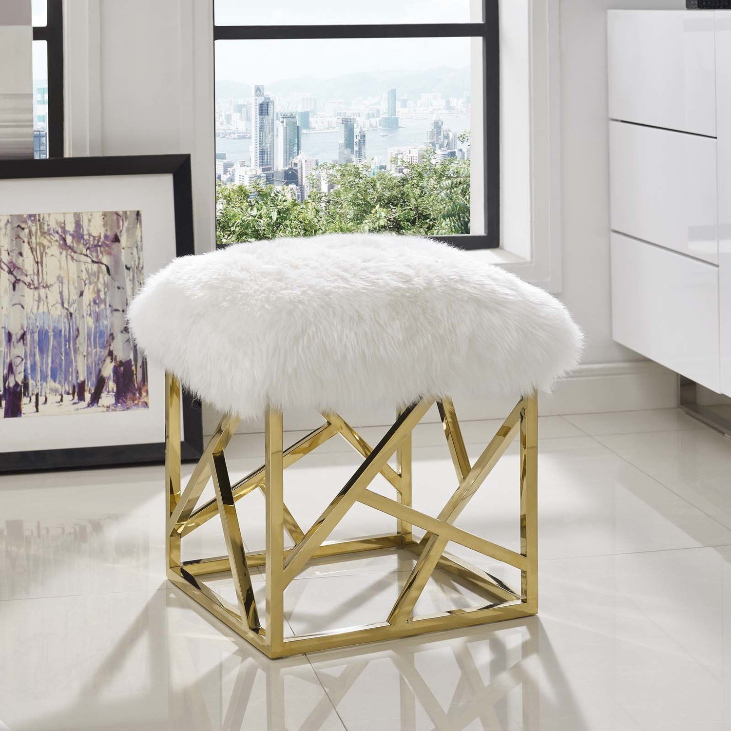 small bench footstool Modway Furniture Sofas and Armchairs Gold White
