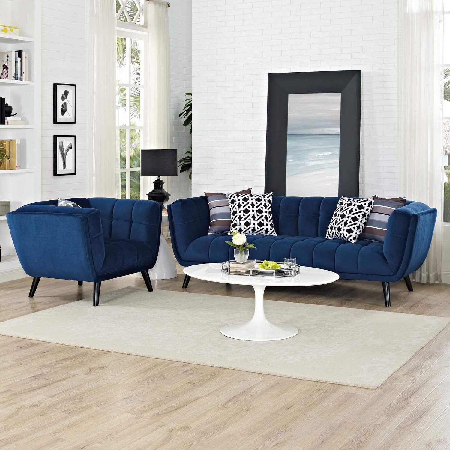 leather sectional right facing Modway Furniture Sofas and Armchairs Navy