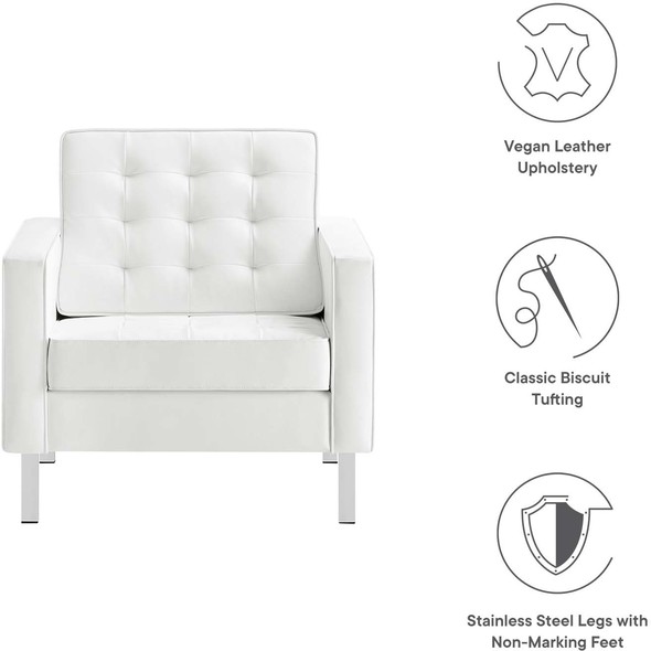 high back leather accent chair Modway Furniture Sofas and Armchairs Silver White