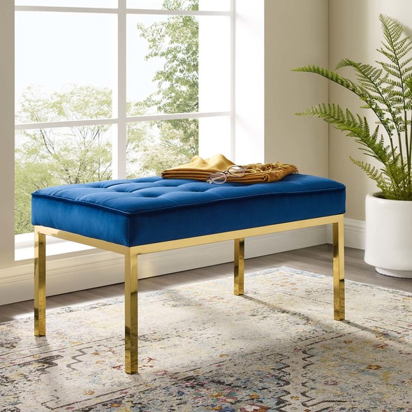 velvet accent stool Modway Furniture Benches and Stools Gold Navy