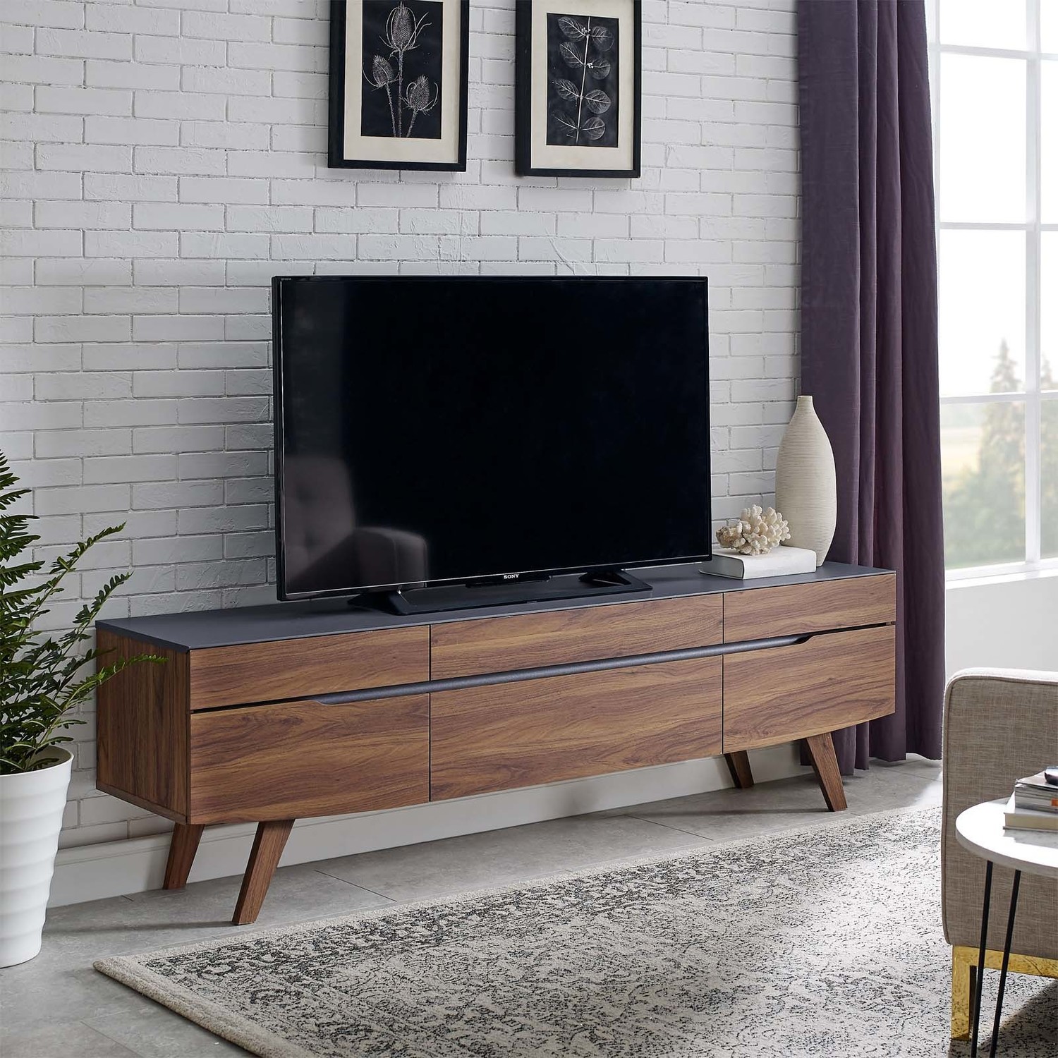 contemporary media unit Modway Furniture Tables Walnut Gray