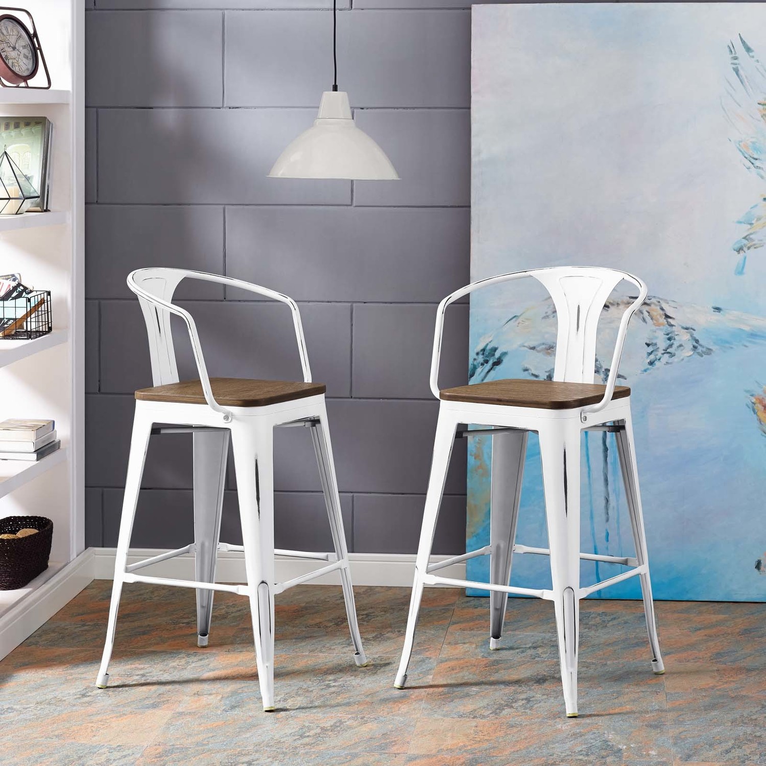 4 set bar stools Modway Furniture Bar and Counter Stools White