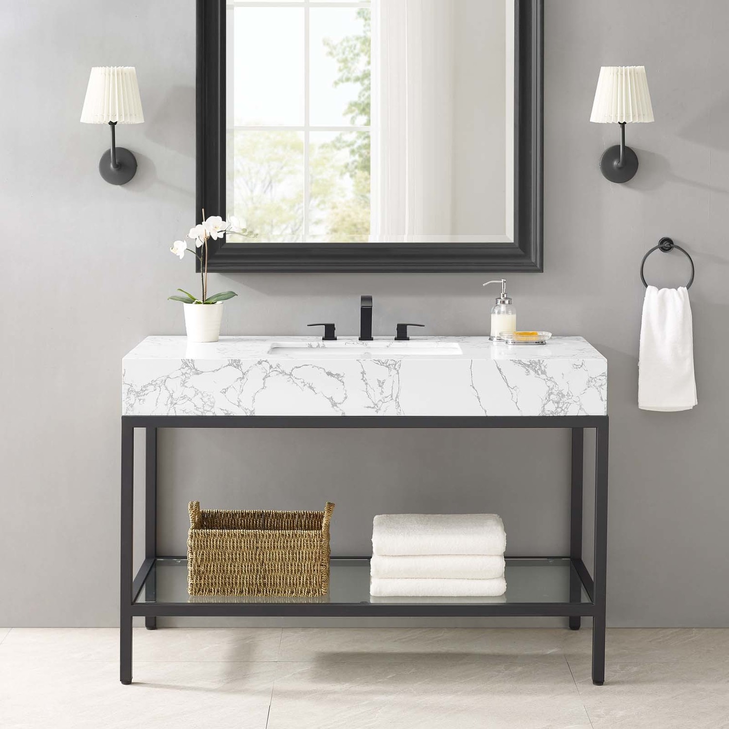3 piece bathroom vanity set Modway Furniture Vanities Black White