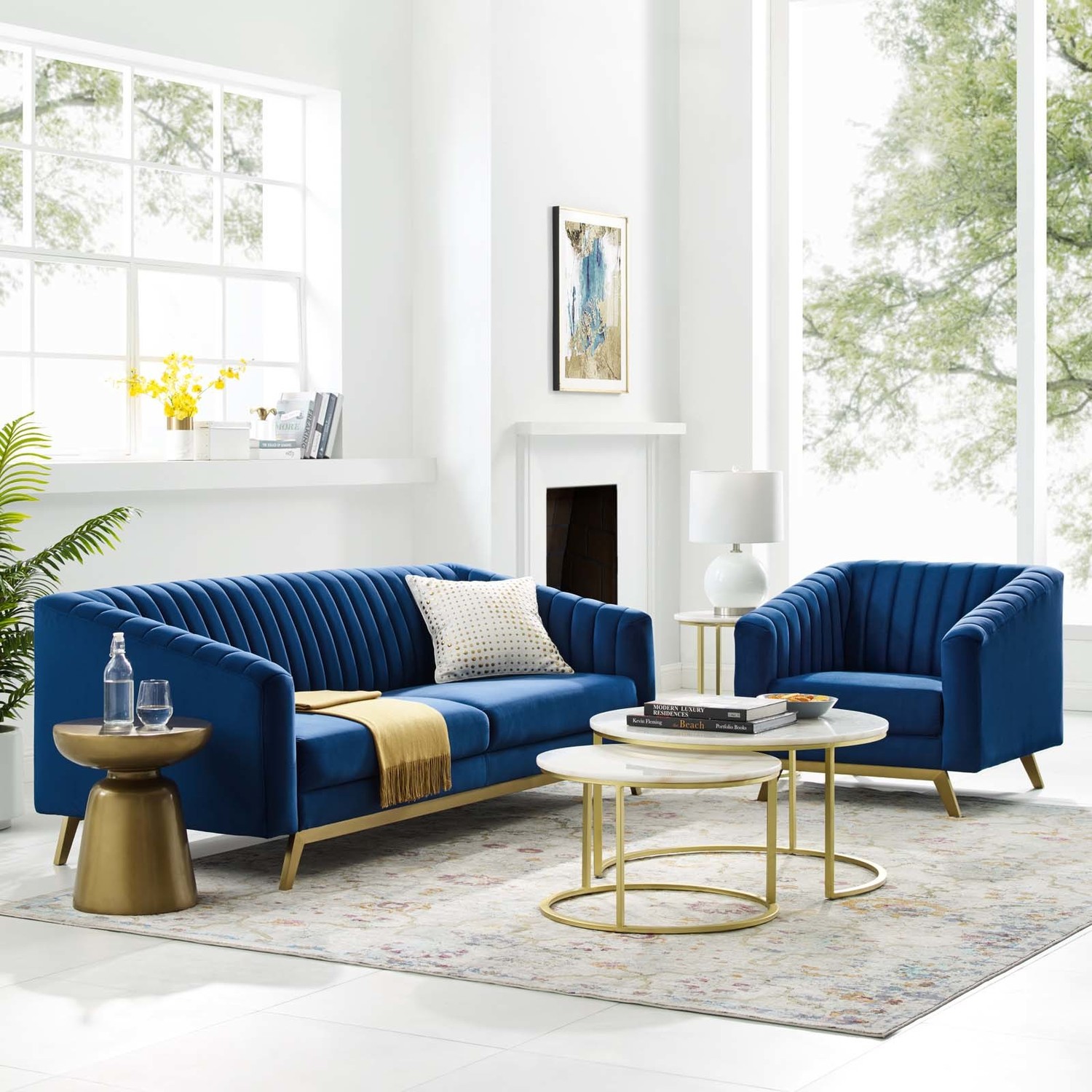microfiber sectional living room Modway Furniture Sofas and Armchairs Navy