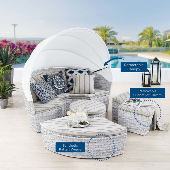 3 piece outdoor wicker cushion set Modway Furniture Daybeds and Lounges Light Gray Pebble