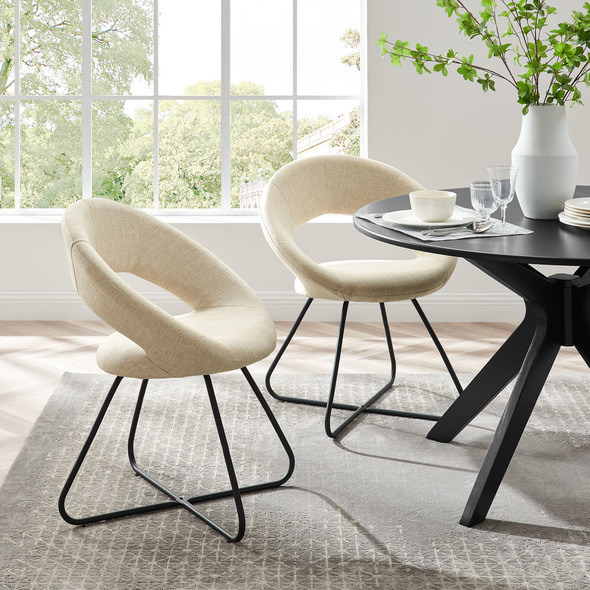 dining table with velvet chairs Modway Furniture Dining Chairs Black Beige