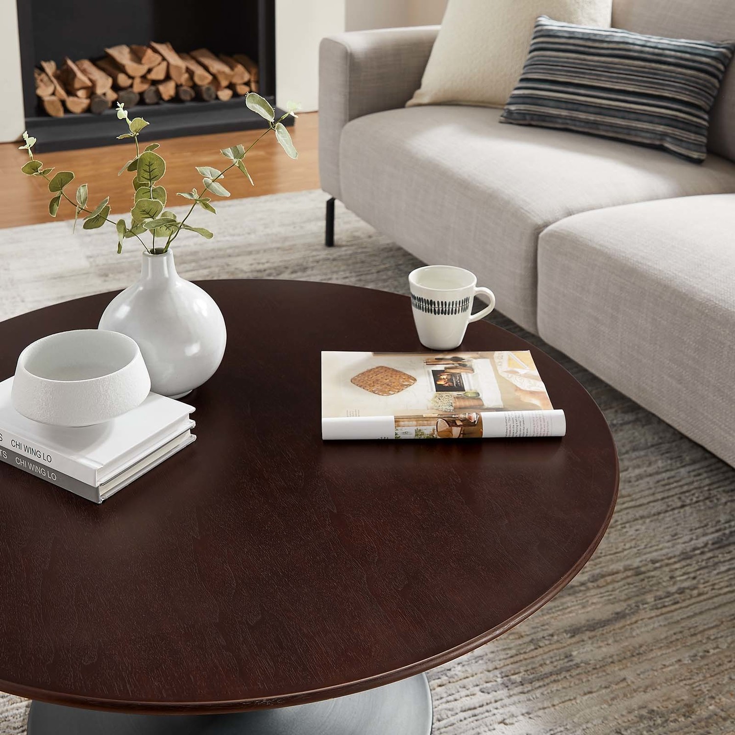 glass table top coffee table Modway Furniture Tables Black Cherry Walnut