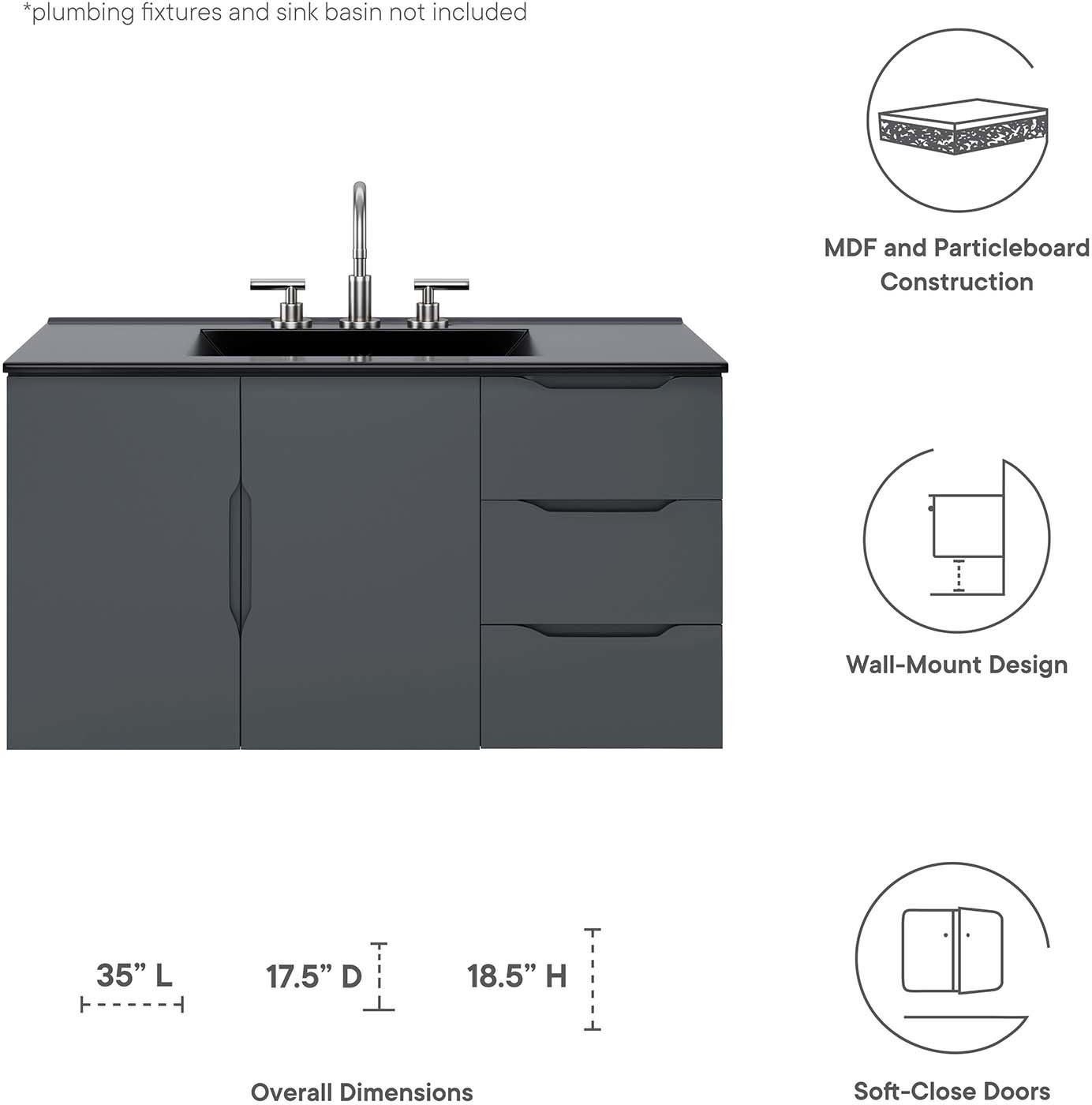 powder room sinks small Modway Furniture Vanities Gray