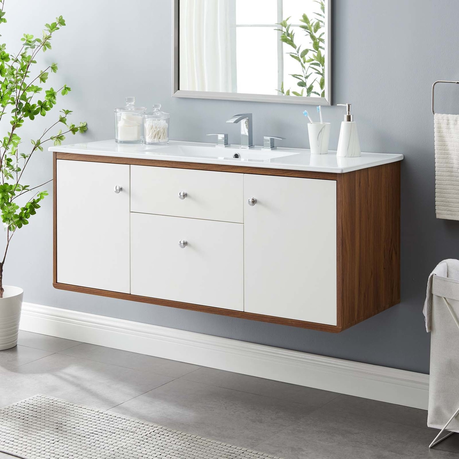 farmhouse vanity with sink Modway Furniture Vanities Walnut White