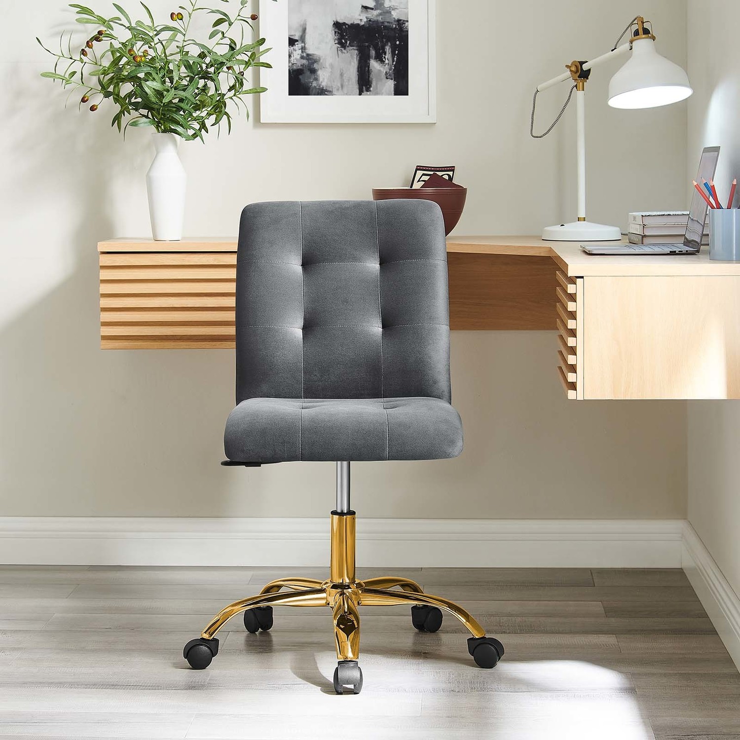 drafting chair no arms Modway Furniture Gold Gray