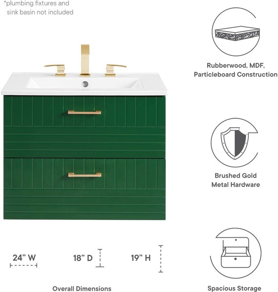 wooden vanity unit with basin Modway Furniture Vanities Green