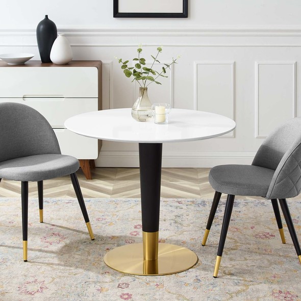 round table with leaf and 6 chairs Modway Furniture Bar and Dining Tables Gold White
