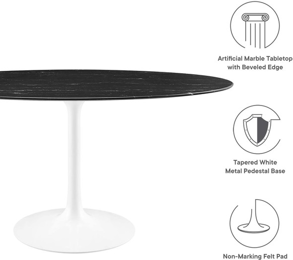 round dining table and 4 chairs set Modway Furniture Bar and Dining Tables White Black