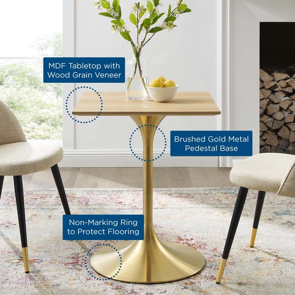 round wood dining table with leaf Modway Furniture Bar and Dining Tables Gold Natural