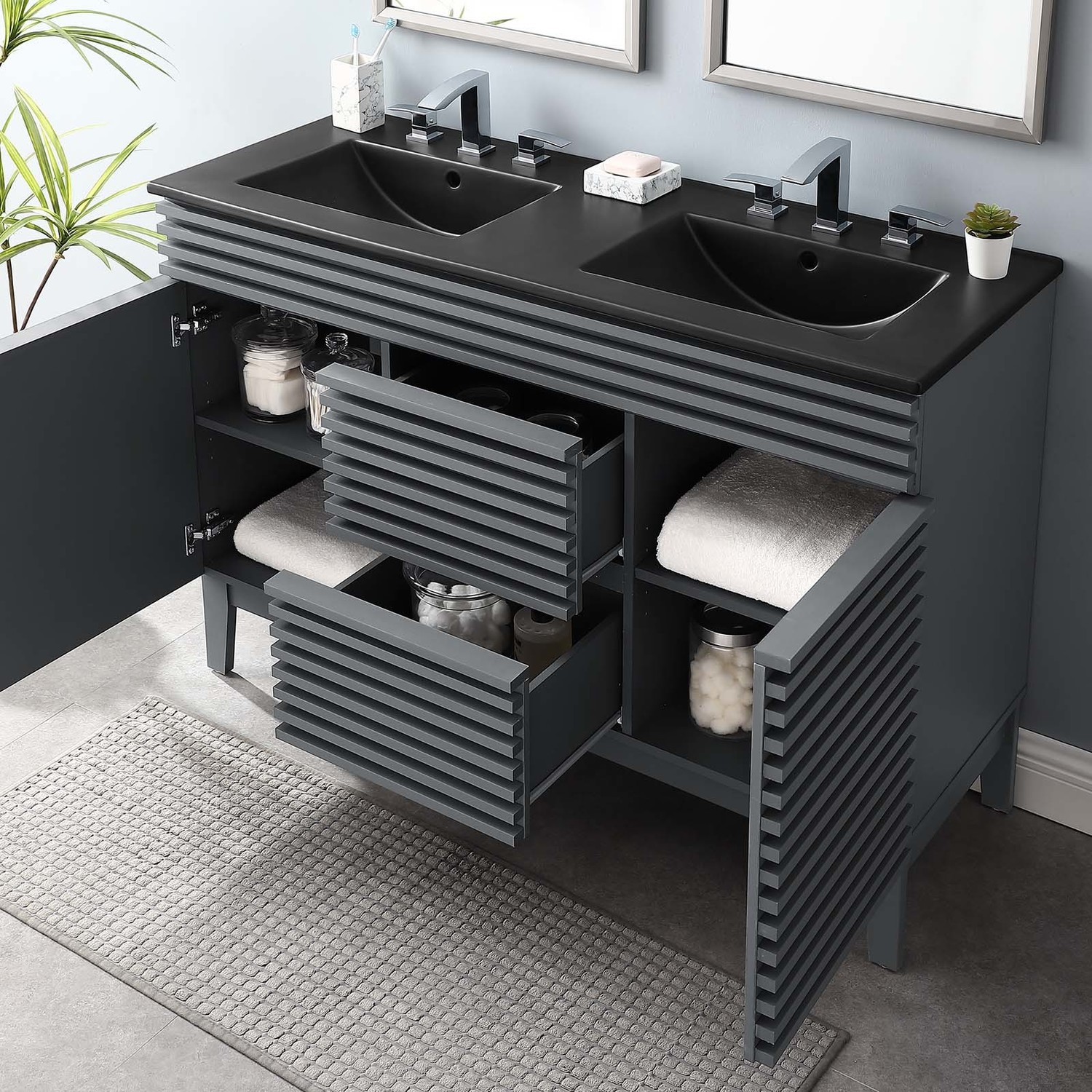60 inch floating bathroom vanity Modway Furniture Vanities Gray Black