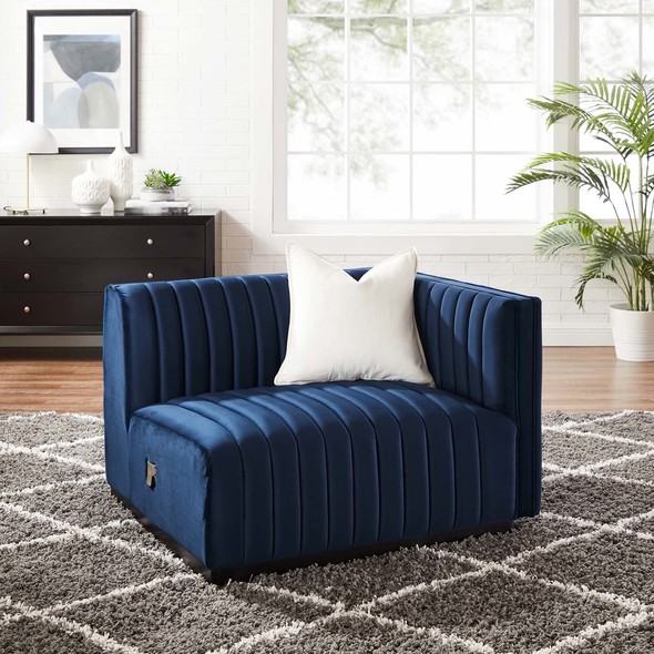 couch with pullout ottoman Modway Furniture Sofas and Armchairs Black Midnight Blue