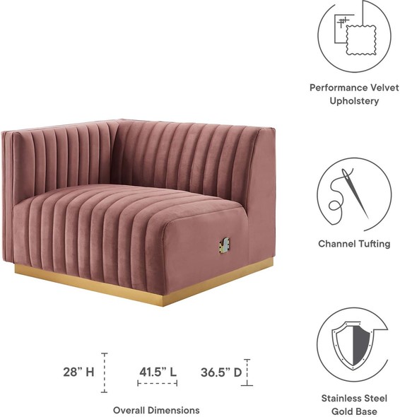 sleeper sectional sale Modway Furniture Sofas and Armchairs Gold Dusty Rose