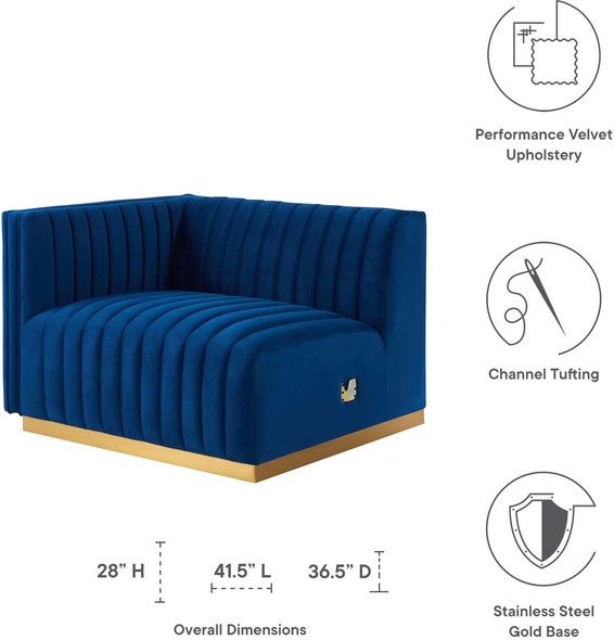 gray velvet tufted sectional Modway Furniture Sofas and Armchairs Gold Navy