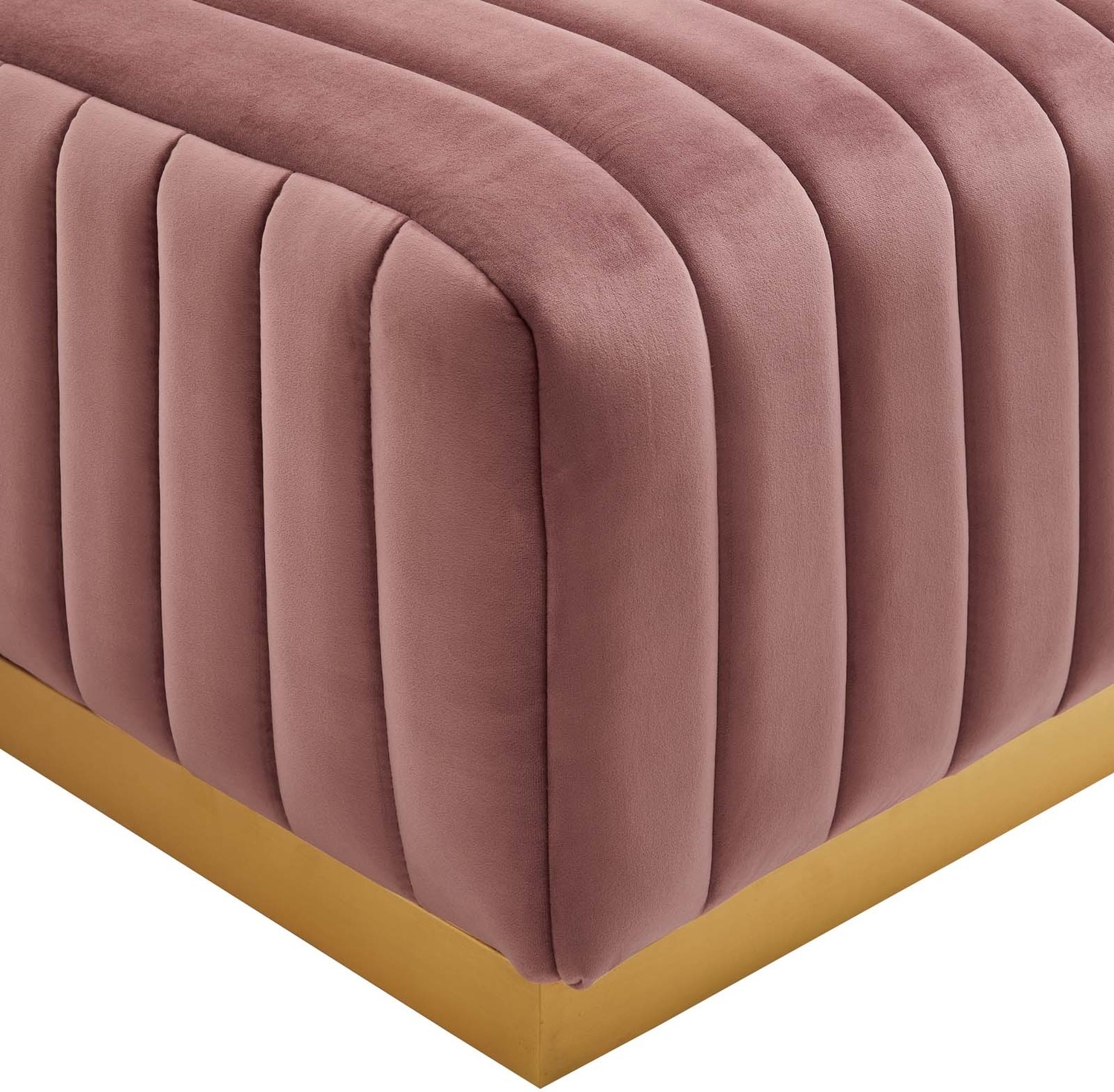 tufted long ottoman Modway Furniture Sofas and Armchairs Gold Dusty Rose