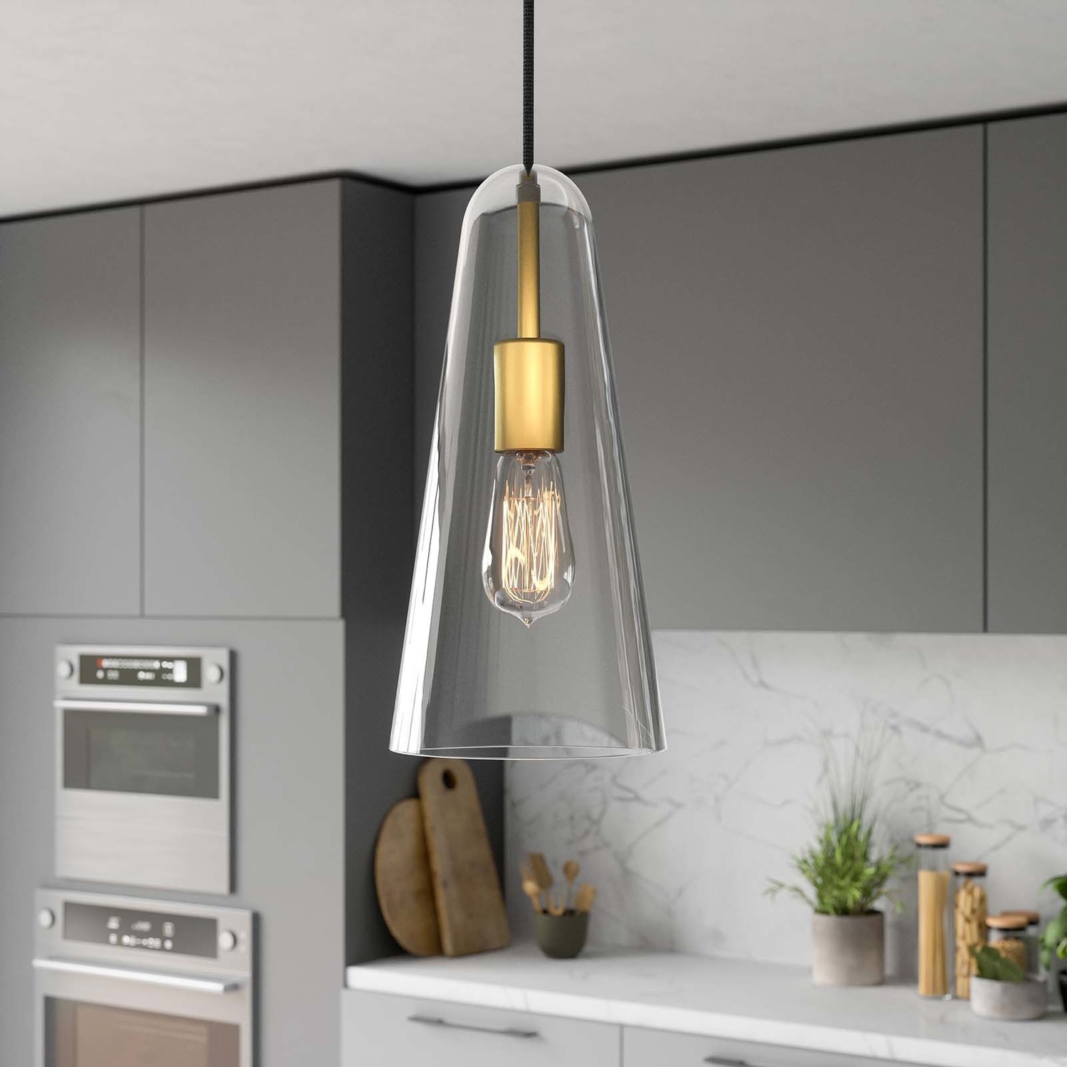 cluster pendant light fixture Modway Furniture Ceiling Lamps Clear Satin Brass