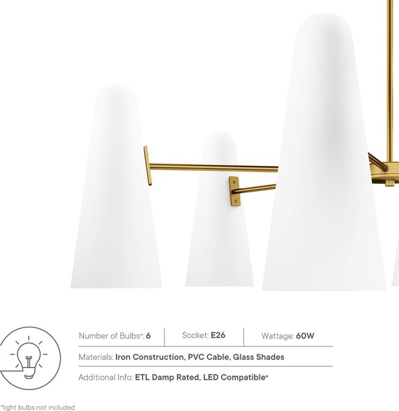 chandelier pendant lamp Modway Furniture Ceiling Lamps Opal Satin Brass
