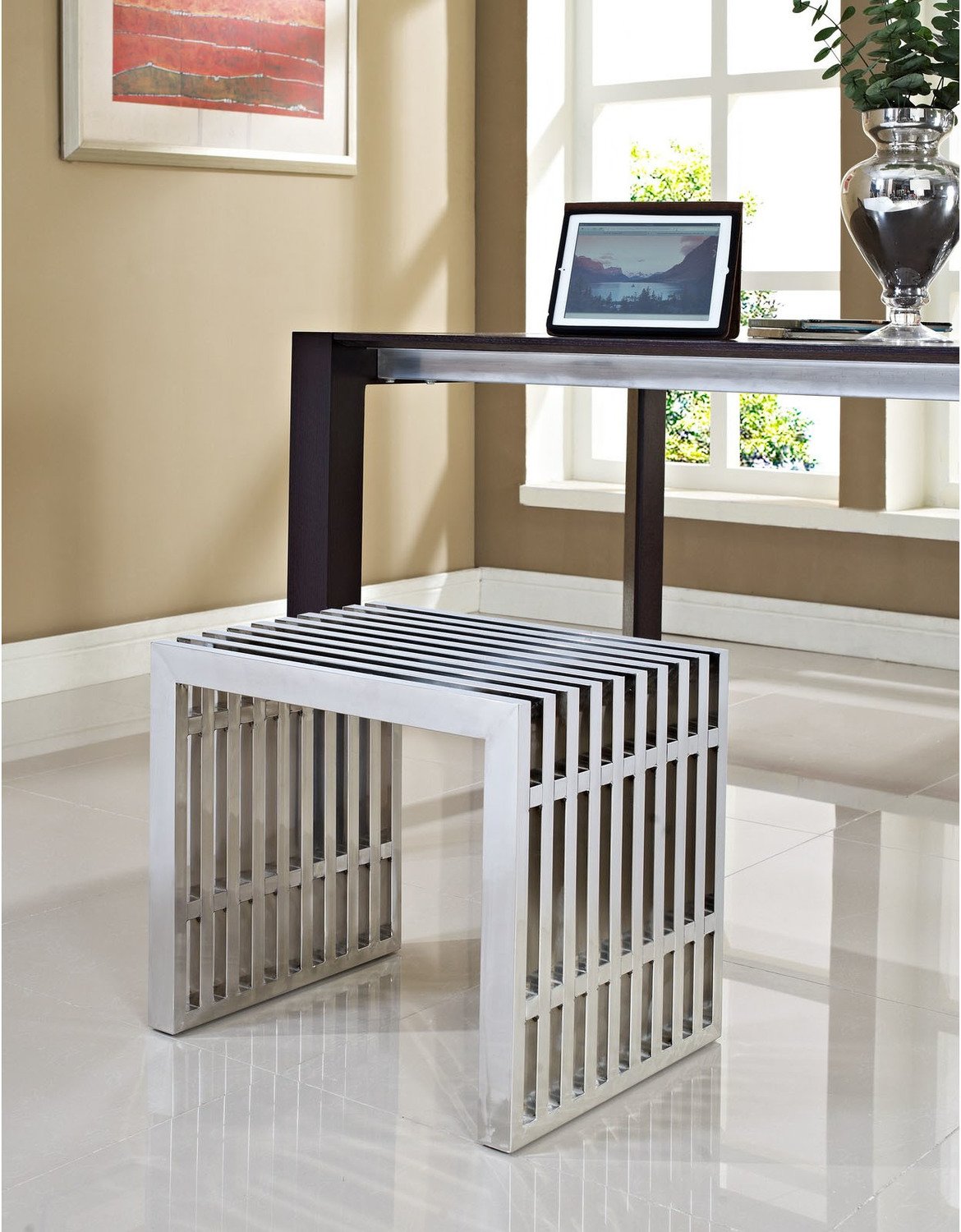 wood storage bench with cushion Modway Furniture Benches and Stools Ottomans and Benches Silver