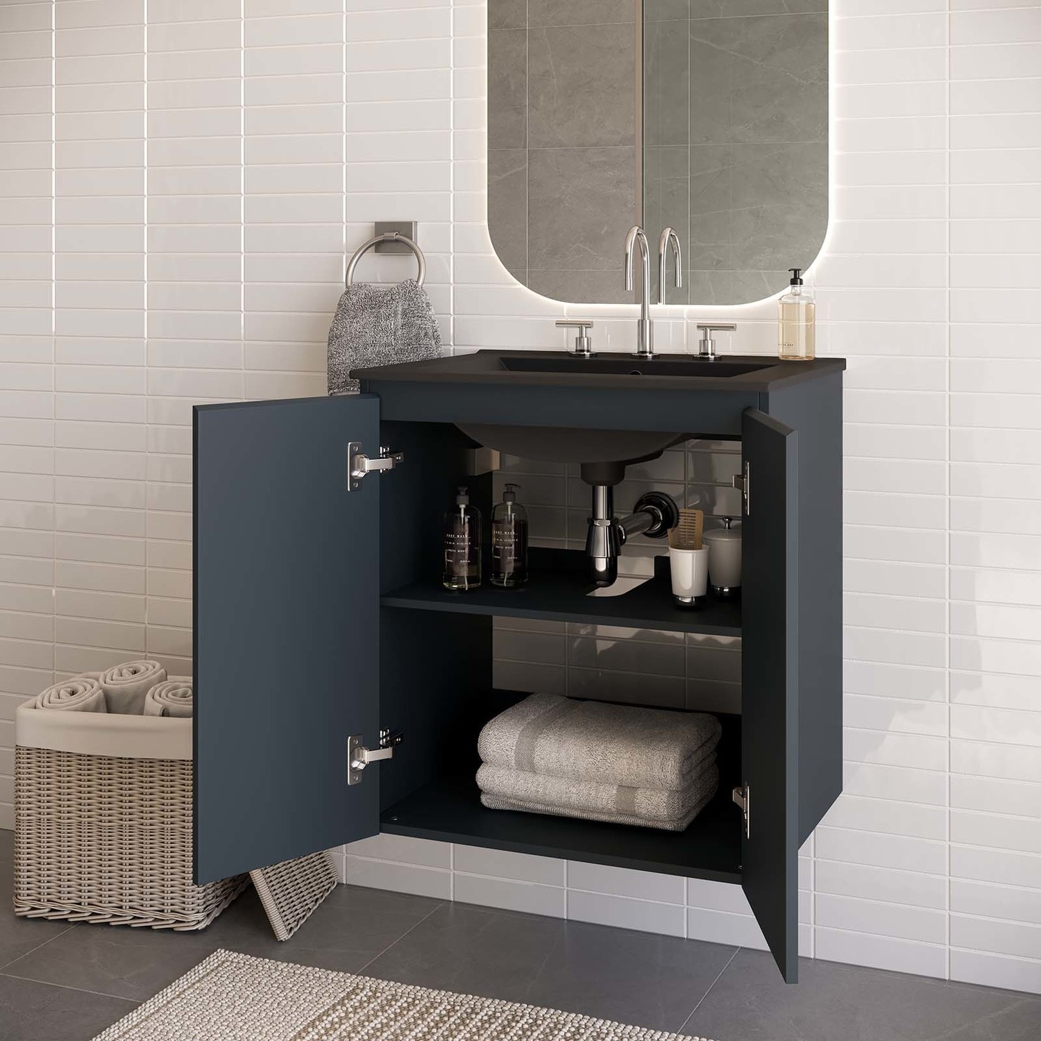 60 rustic bathroom vanity Modway Furniture Vanities Gray Black