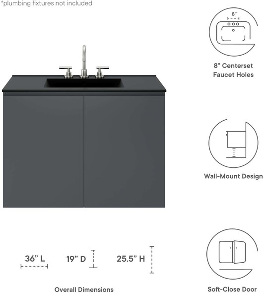 72 inch countertop Modway Furniture Vanities Gray Black