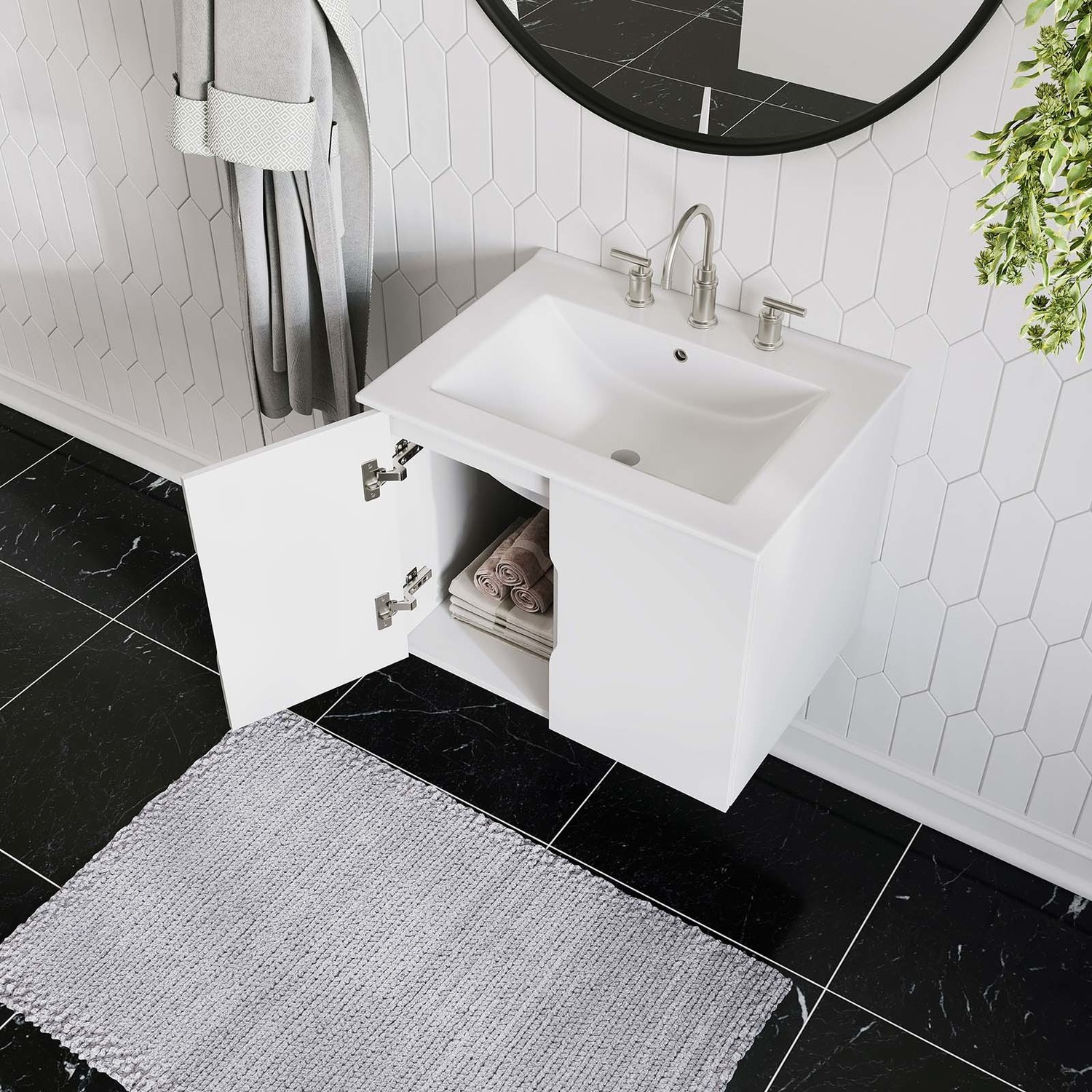 white vanity with black countertop Modway Furniture Vanities White White