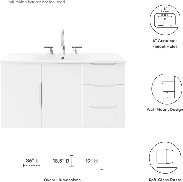 modern bathroom vanity set Modway Furniture Vanities White White