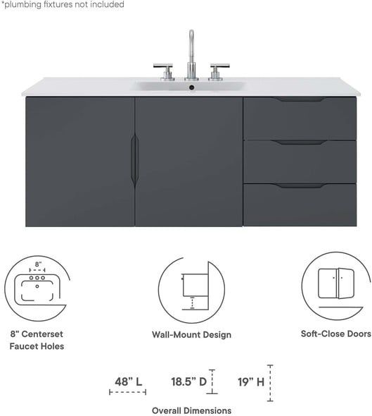 small bathroom vanity with drawers Modway Furniture Vanities Gray White