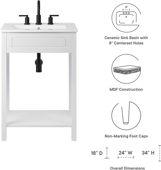 72 bathroom vanity double sink Modway Furniture Vanities White White