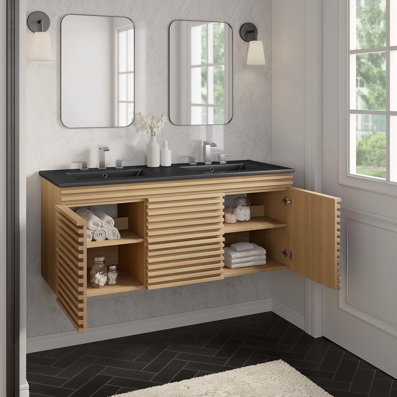 30 vanity with top Modway Furniture Vanities Oak Black