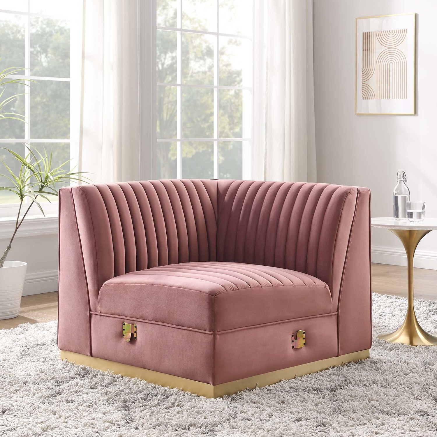 blue sectional sofa with ottoman Modway Furniture Sofas and Armchairs Dusty Rose