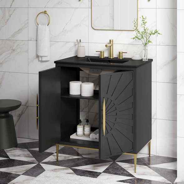 farmhouse sink bathroom vanity Modway Furniture Vanities Black Black