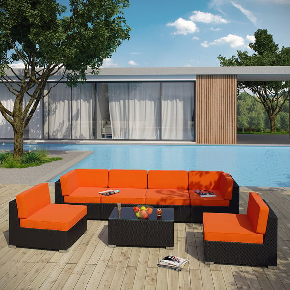 outdoor sectional beige Modway Furniture Sofa Sectionals Outdoor Sofas and Sectionals Espresso Orange