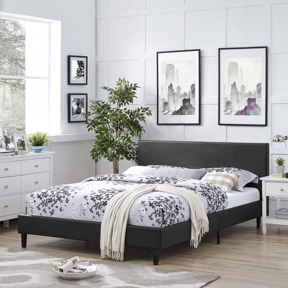 low queen bed frame with headboard Modway Furniture Beds Beds Black