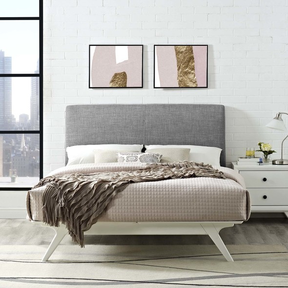 beige queen platform bed Modway Furniture Beds White Gray