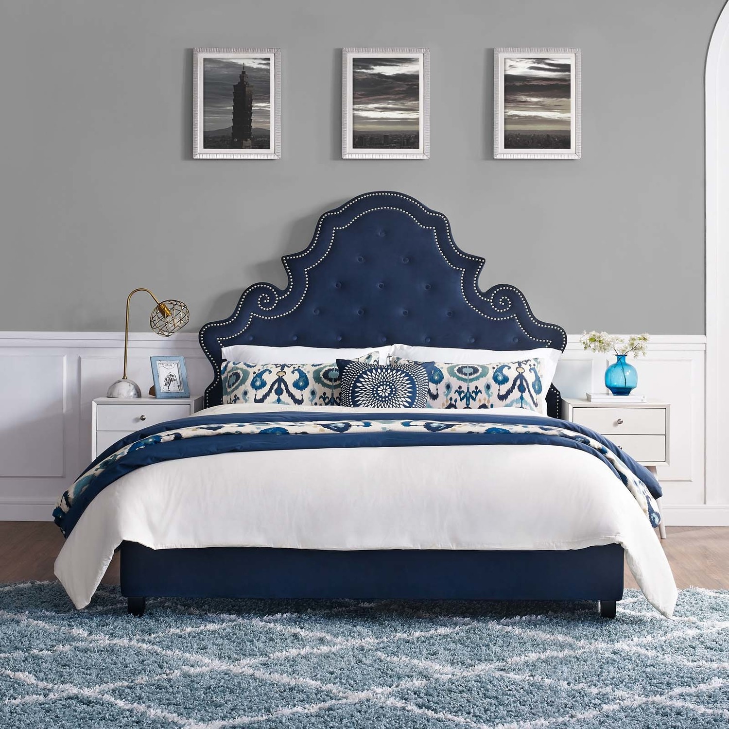 queen size bed frame and headboard Modway Furniture Beds Navy