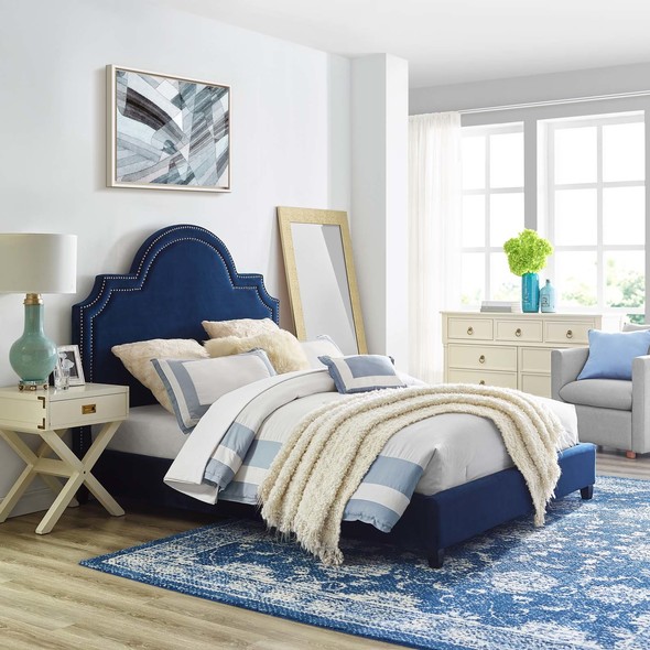 wood frame king size bed frame with headboard Modway Furniture Beds Navy