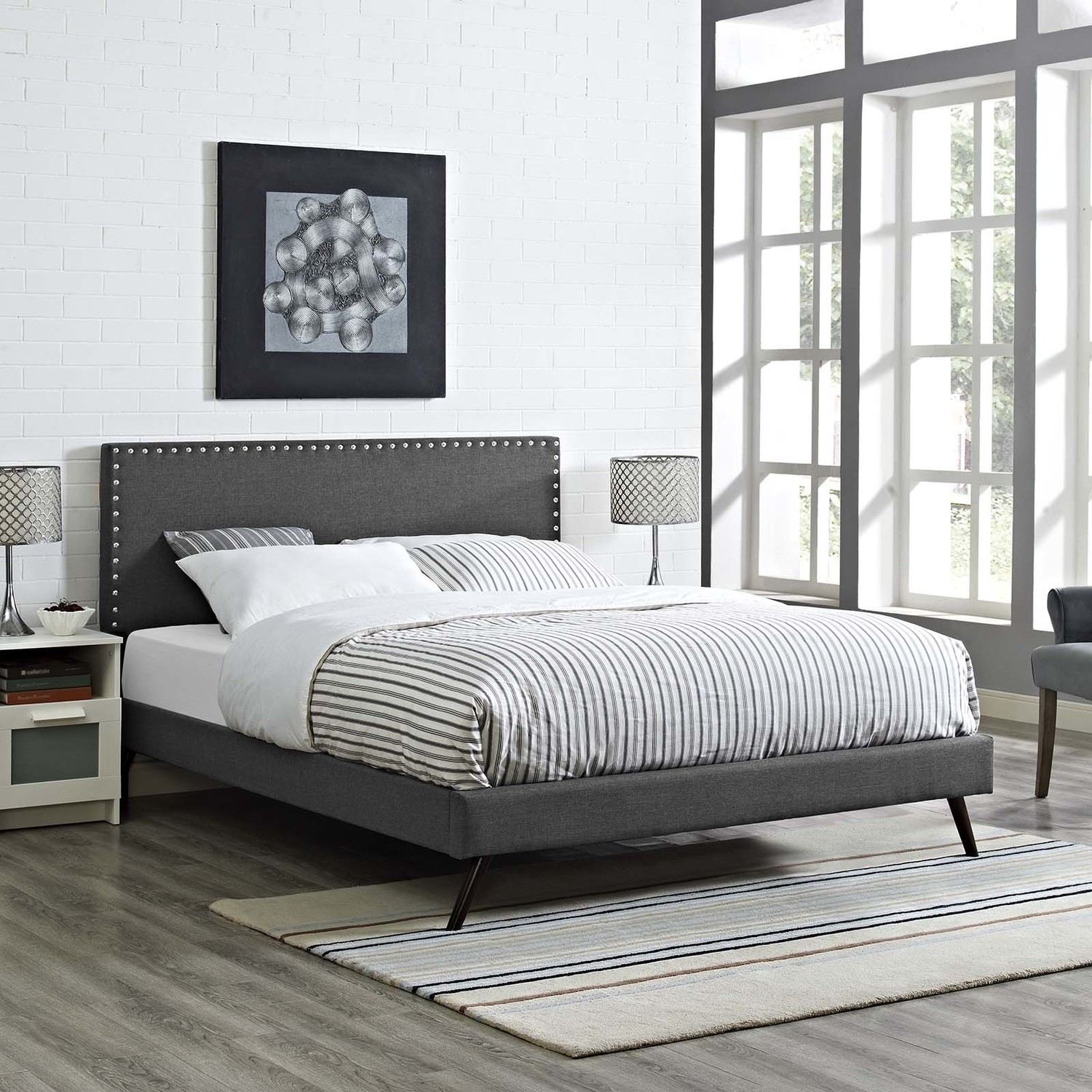 grey velvet bed frame queen Modway Furniture Beds Gray