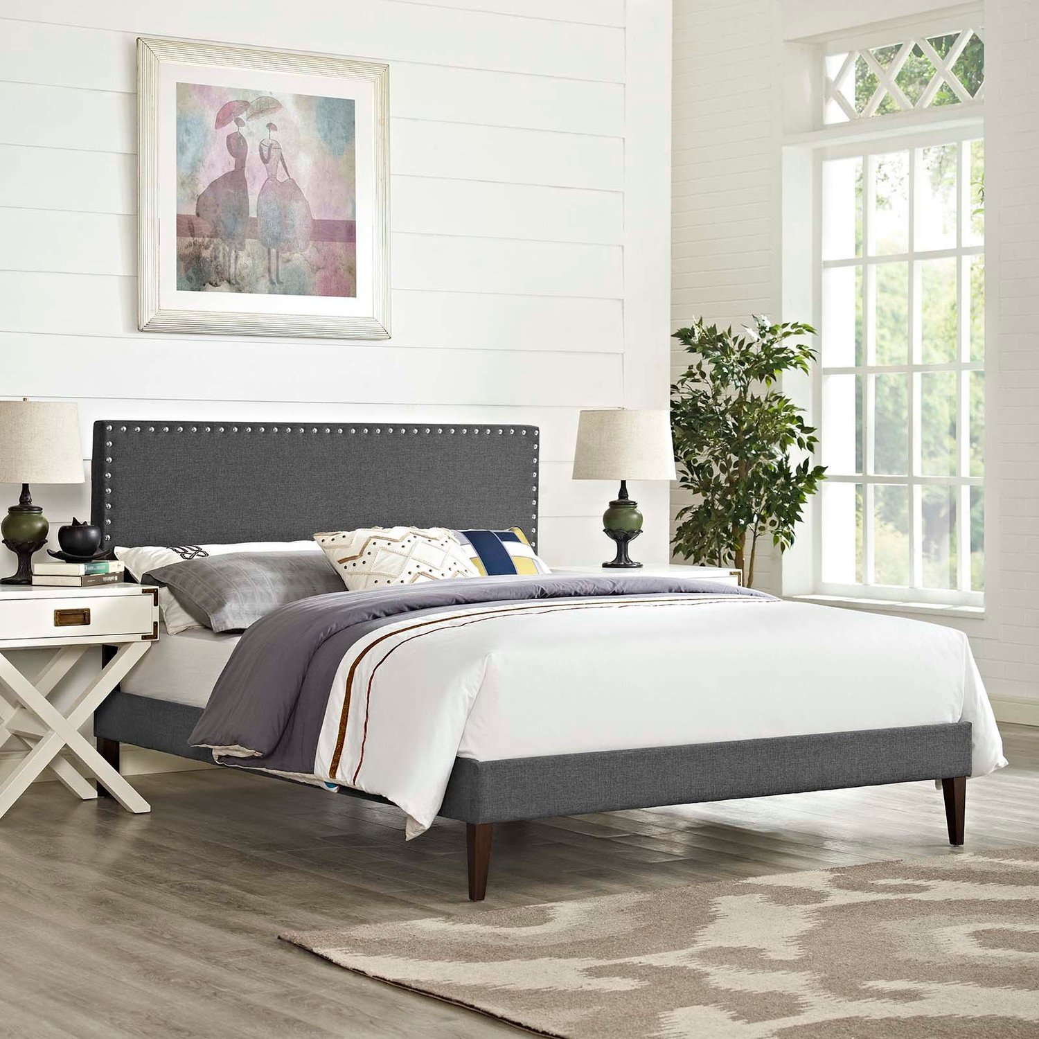 fabric bed frame full Modway Furniture Beds Gray
