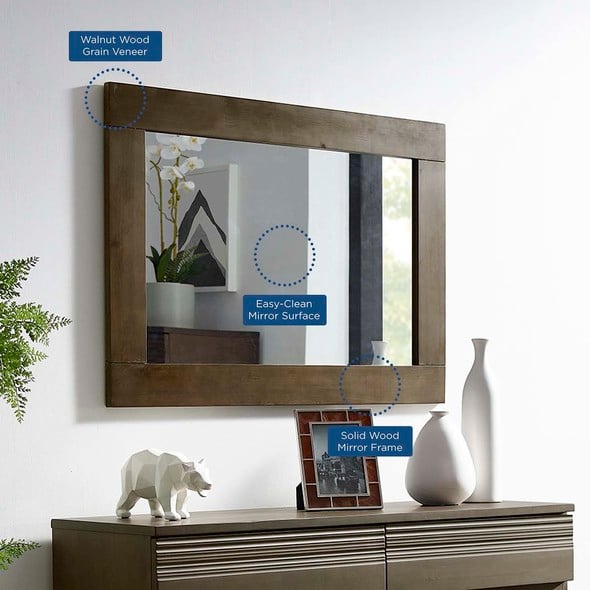 diamond accent mirror Modway Furniture Case Goods Mirrors Walnut