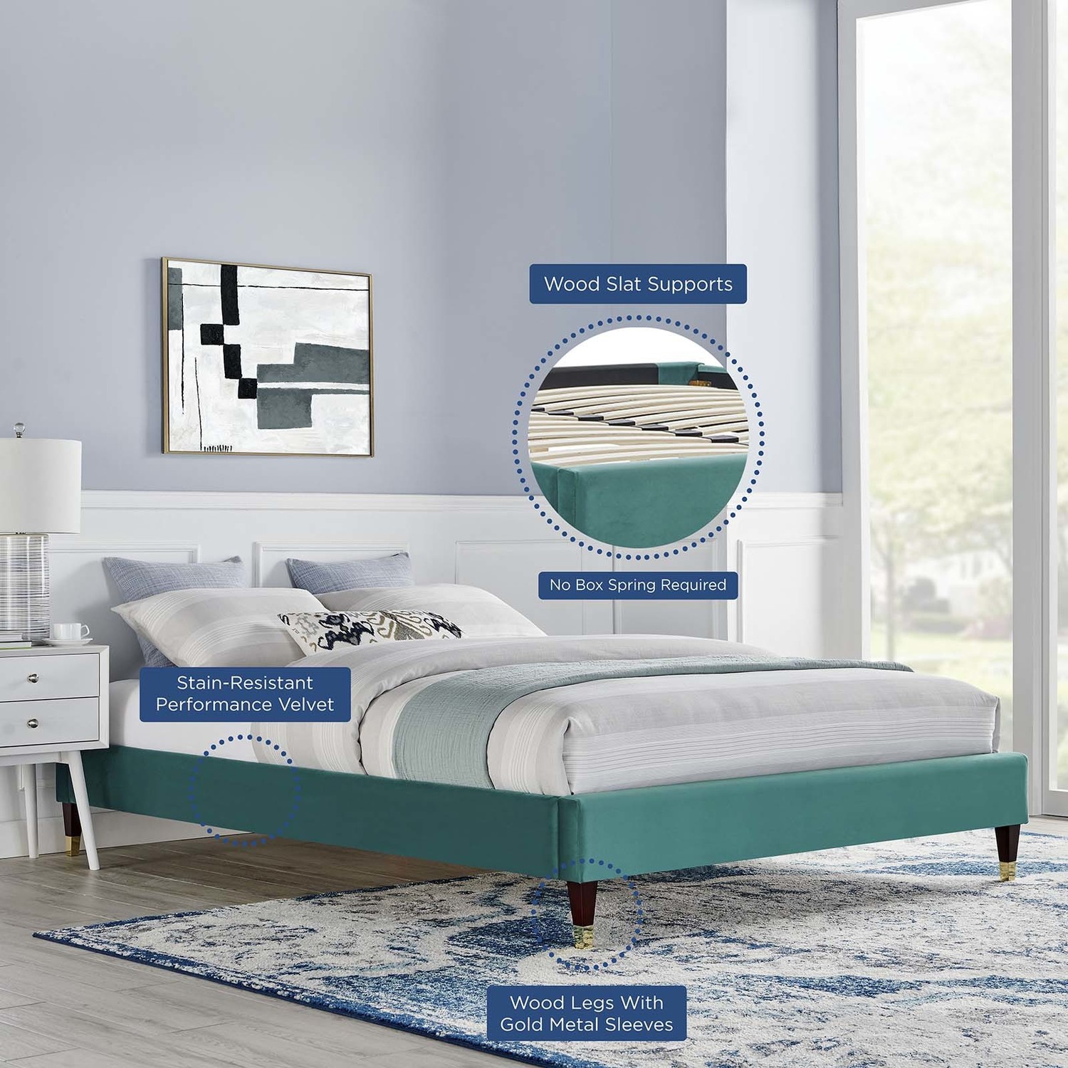 metal frame twin size bed frame Modway Furniture Beds Teal